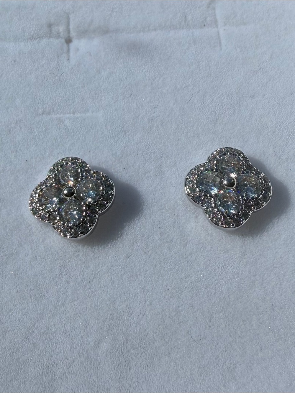 Sterling Silver Crystal Floral Stud Earrings - White